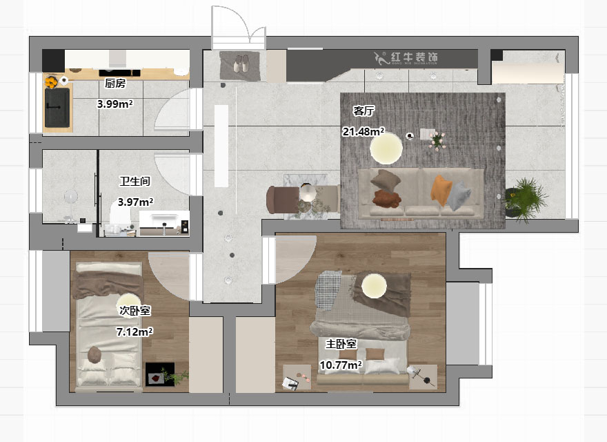 刘晓芳｜棠祥南苑1-1804-70㎡-现代风格｜2室2厅1卫｜新房装修｜定制家｜全包10